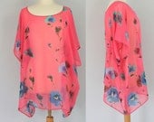Oversized floral top - chiffon box tshirt - one size fits most - only one piece in coral peach pink and blue