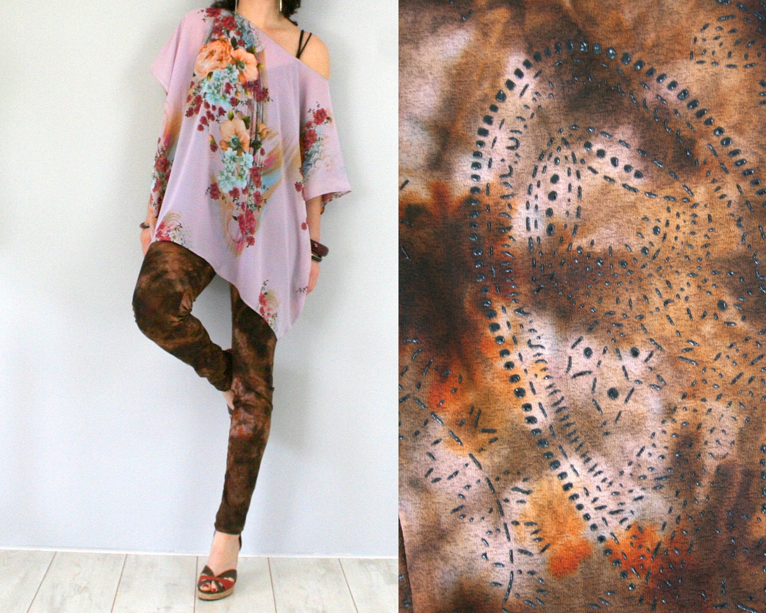 20% OFF Tie dye leggings in brown and black, women's leggings, leggings sale