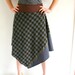 Asymmetric slip-in skirt in houndstooth pattern - grey, brown and khaki green - size medium/large US 8/10