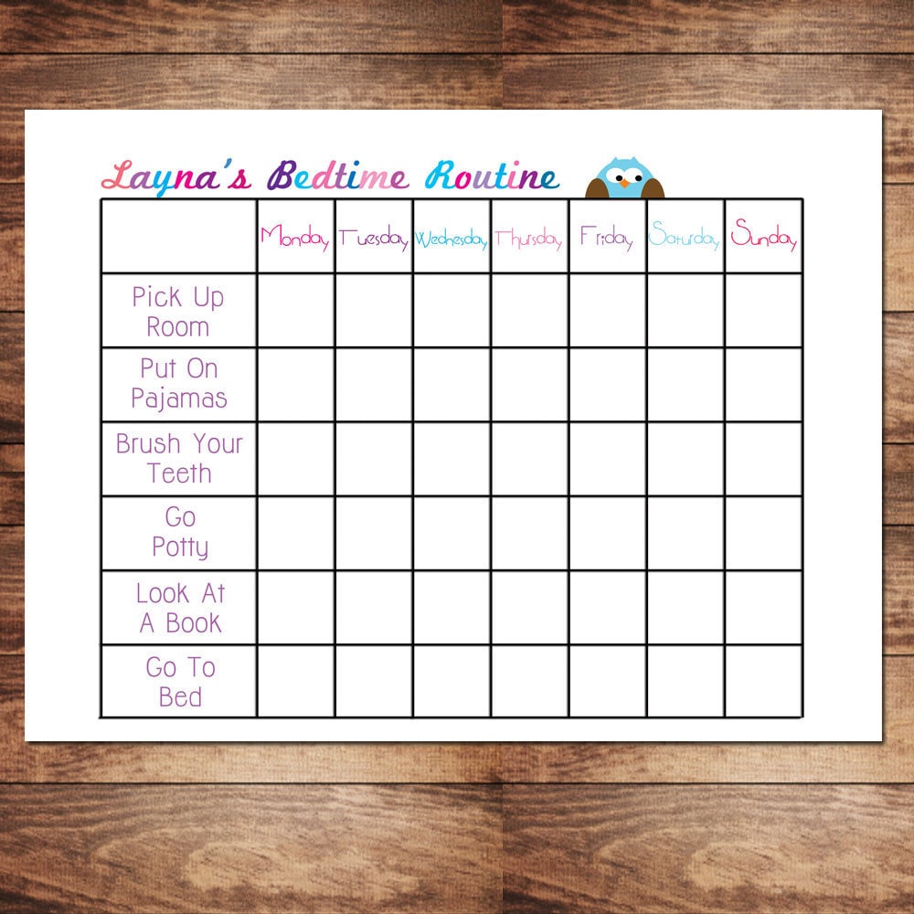 Items similar to Printable Bedtime Routine Chart, Personalize and