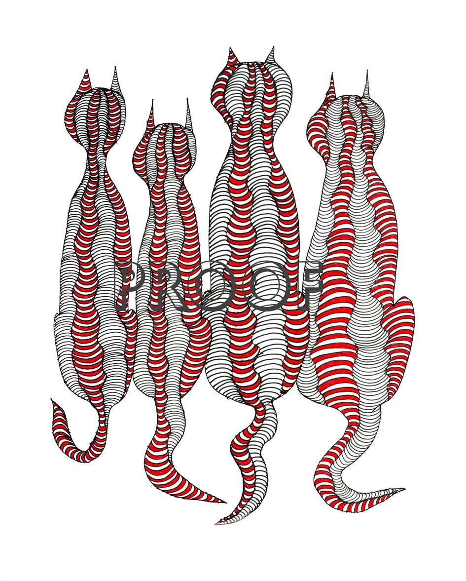 Cat Art Print - size 1 - Title - Demon Cats - A Limited Edition Giclee Print - Reproduced from a Hand Drawing size 16 x 20 inches