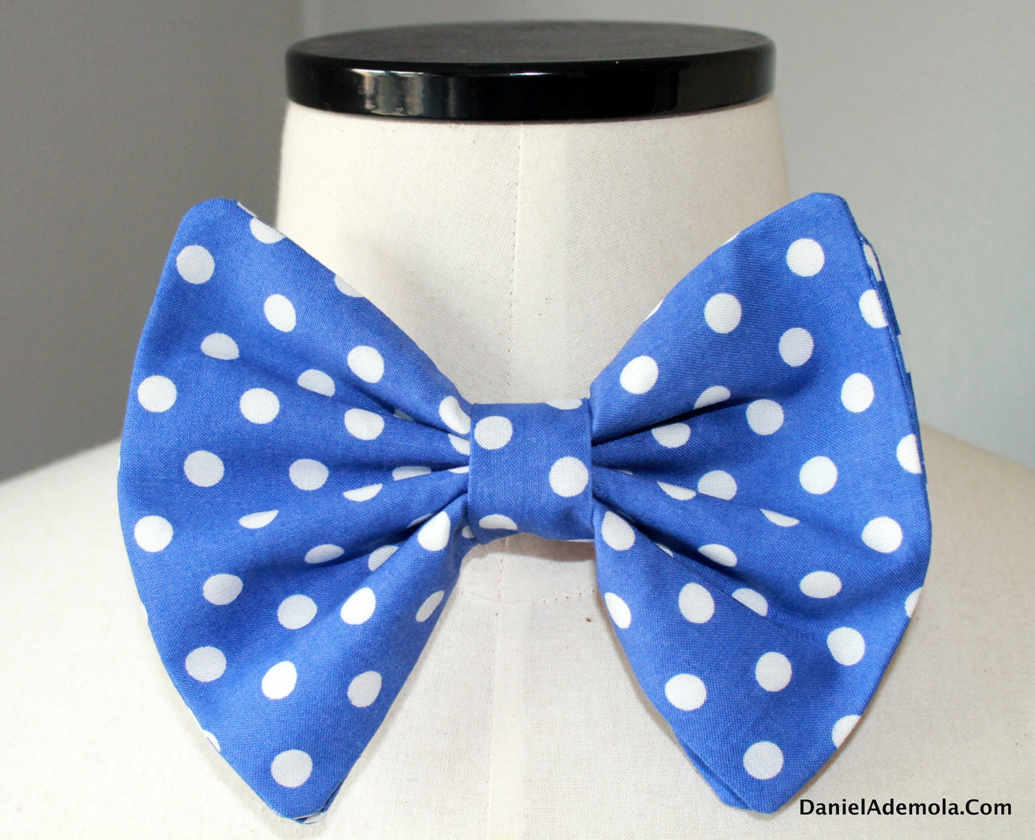 Royal blue and white polka dot bow tie