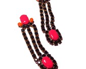 One of a Kind Neon Hand Painted Vintage Rhinestone Earrings - Black Mamba III(Reserved)