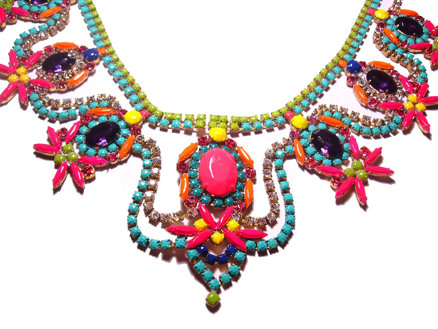 One of a Kind Hand painted Vintage Rhinestone Necklace - Example