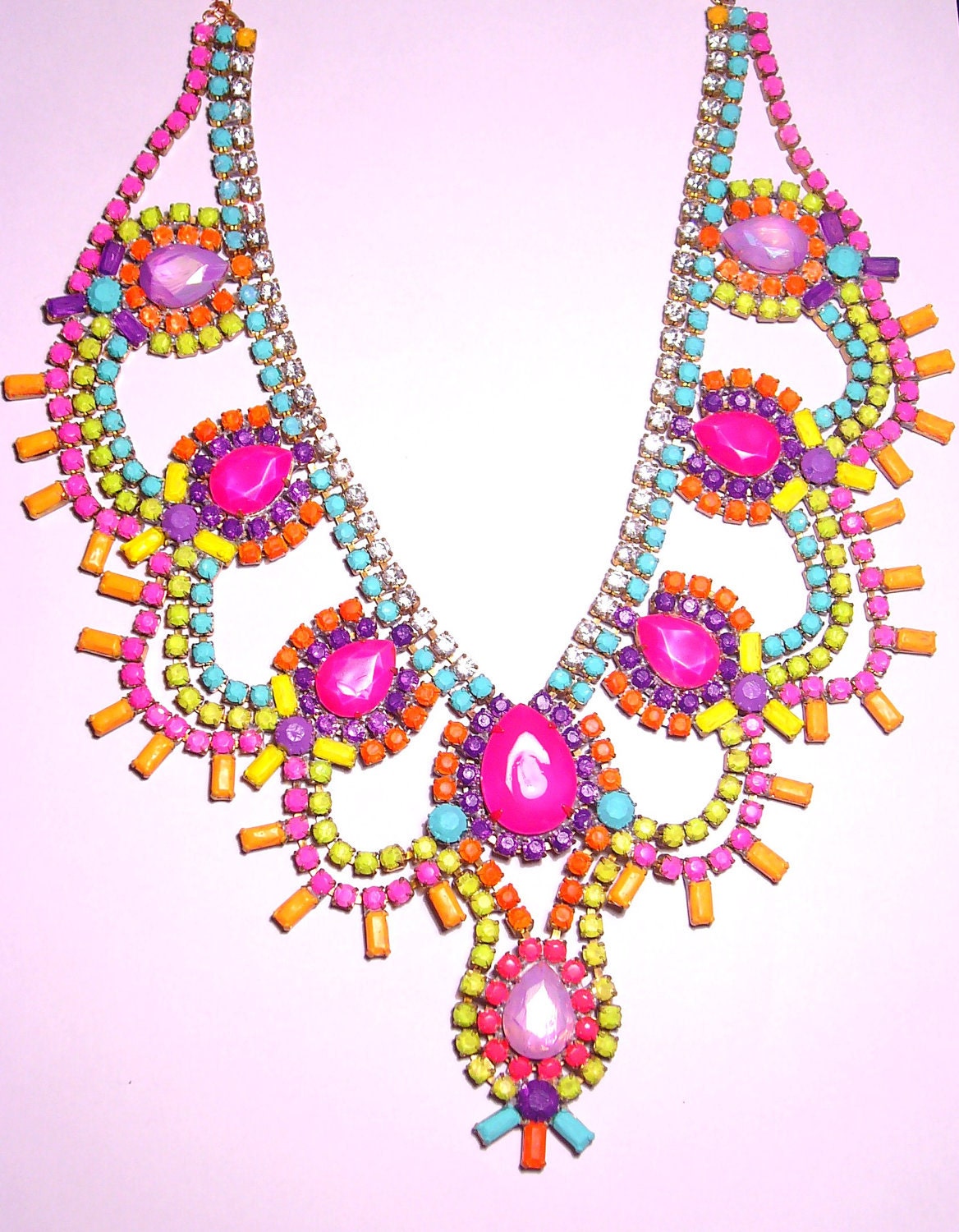 One of a Kind Pastel and Neon Handpainted Vintage Rhinestone Necklace (Example)