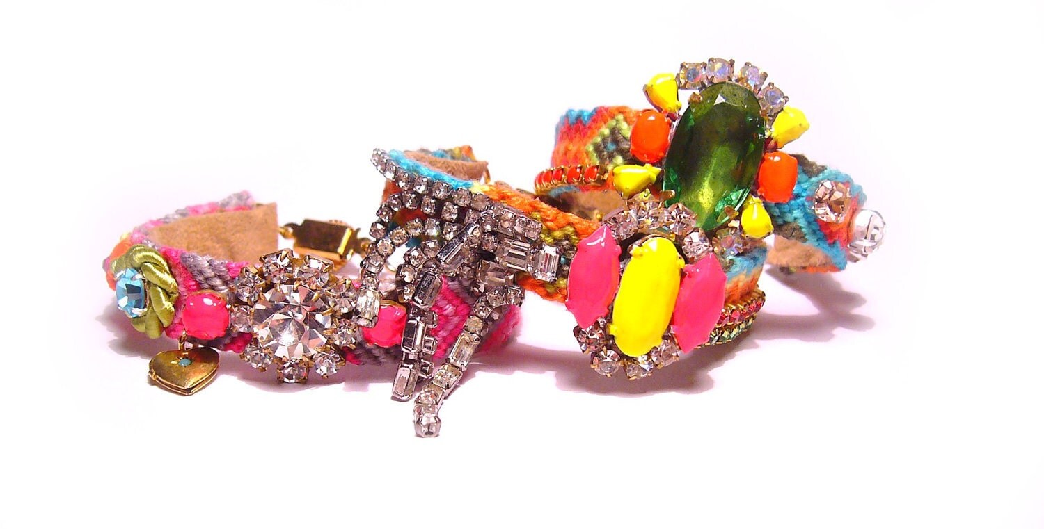SS2012 Neon Vintage Rhinestone Friendship Bracelet - BOHO LUST