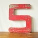 vintage red, letter S or number 5, large and wooden