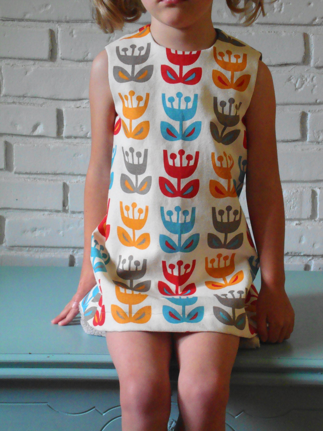 INGRID little girl toddler dress NORWAY shift a-line tulips scandinavian retro MOD vintage inspired 1960s by little ticket