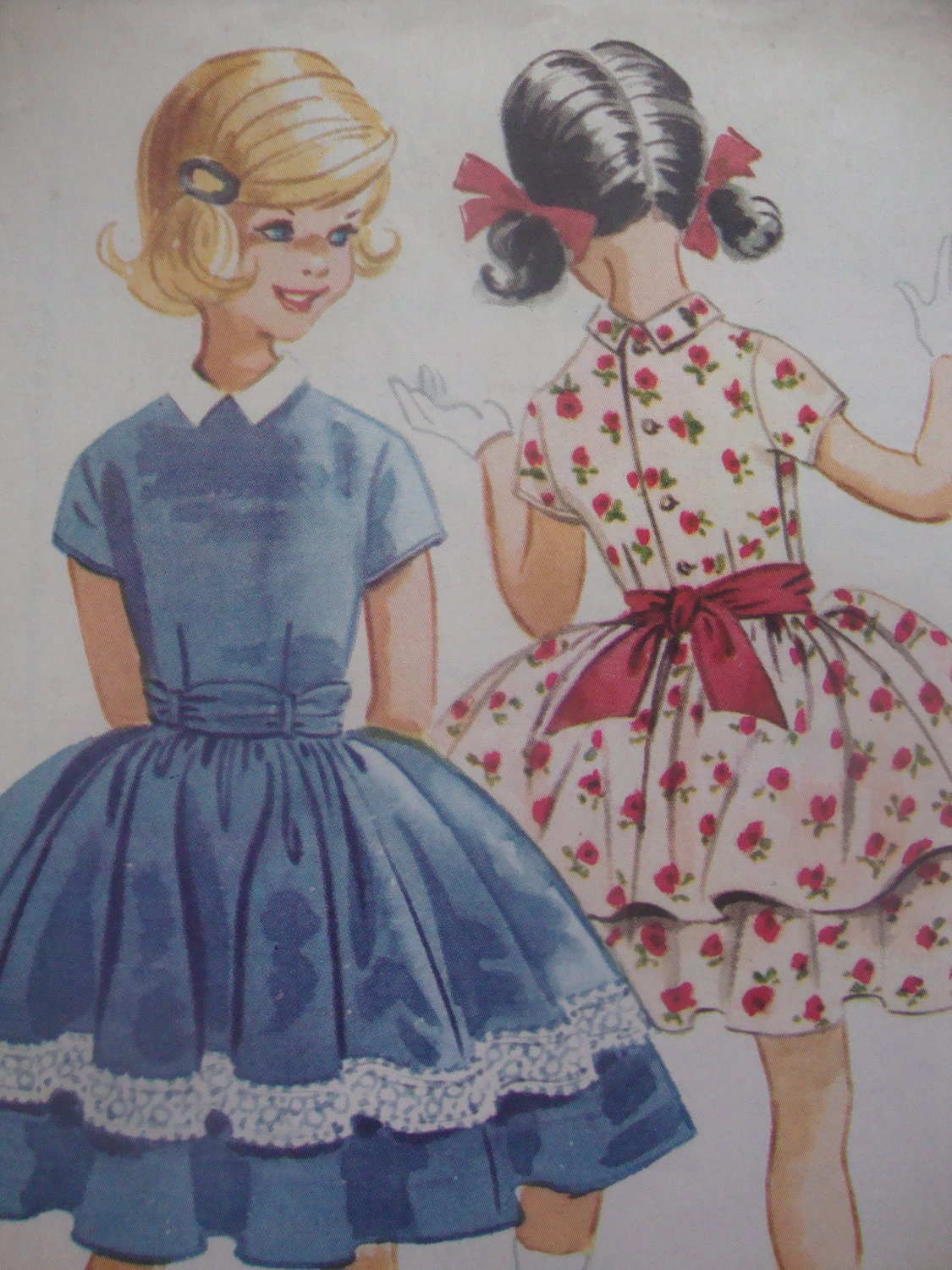 lovely 1960 vintage HELEN LEE mccalls sewing pattern girls party DRESS full gathered skirt sash retro size 10 uncut