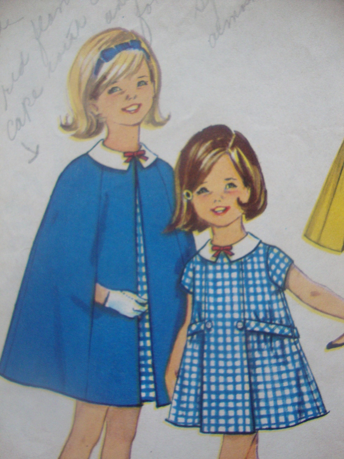 darling vintage girls DRESS cape sewing pattern simplicity 1964 retro MOD size 8 belt pleats short sleeves