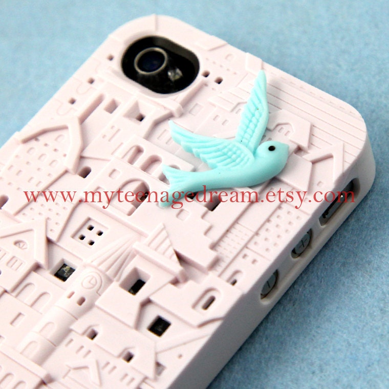 white European Style Building Hard Case for Apple iPhone 4 Case, iPhone 4s Case, iPhone 4 Hard Case, iPhone Case, with a lovely blue bird