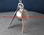 Harry potter Enchanted Golden Snitch ball Silver locket ball necklace, locket pocket WATCH with Double Sided Silver Wings