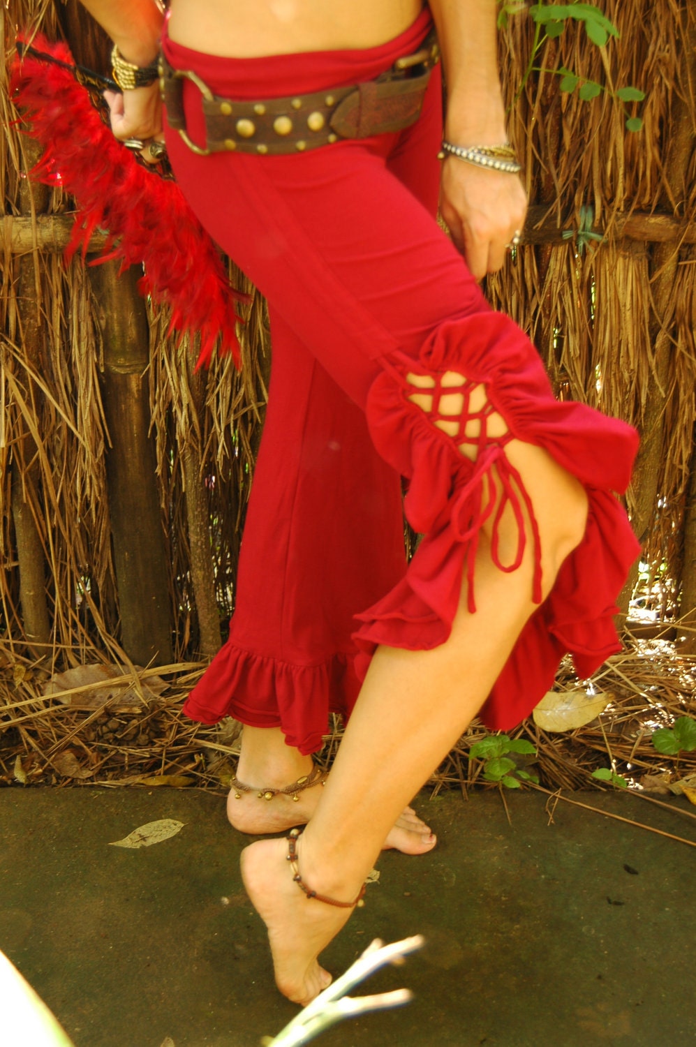 Tribal Bellydance Ruffle Pants-Red