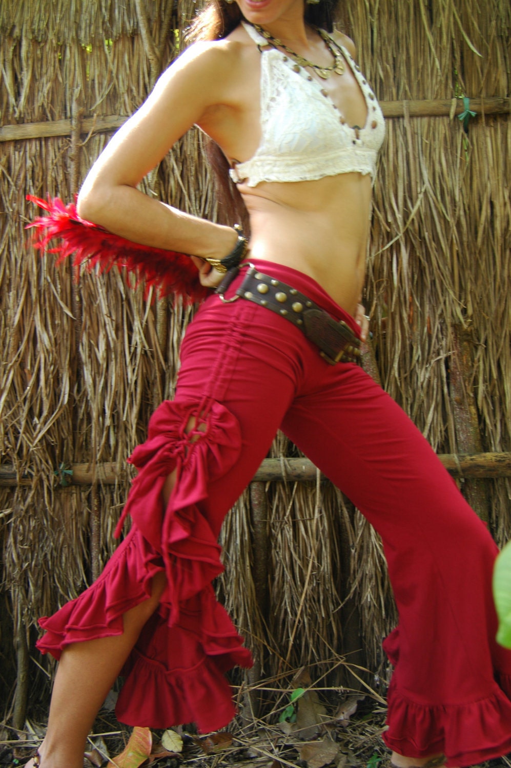 Tribal Bellydance Ruffle Pants-Red