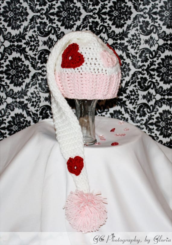 Valentines day Elf style hat photo prop( Newborn to adult sizes Crochet Pattern)