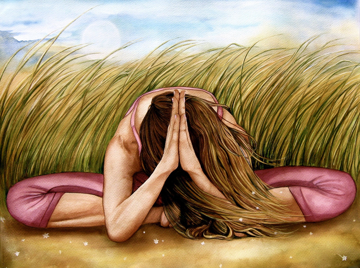 Namaste yoga large art print 13  x 19 by Claudia Tremblay