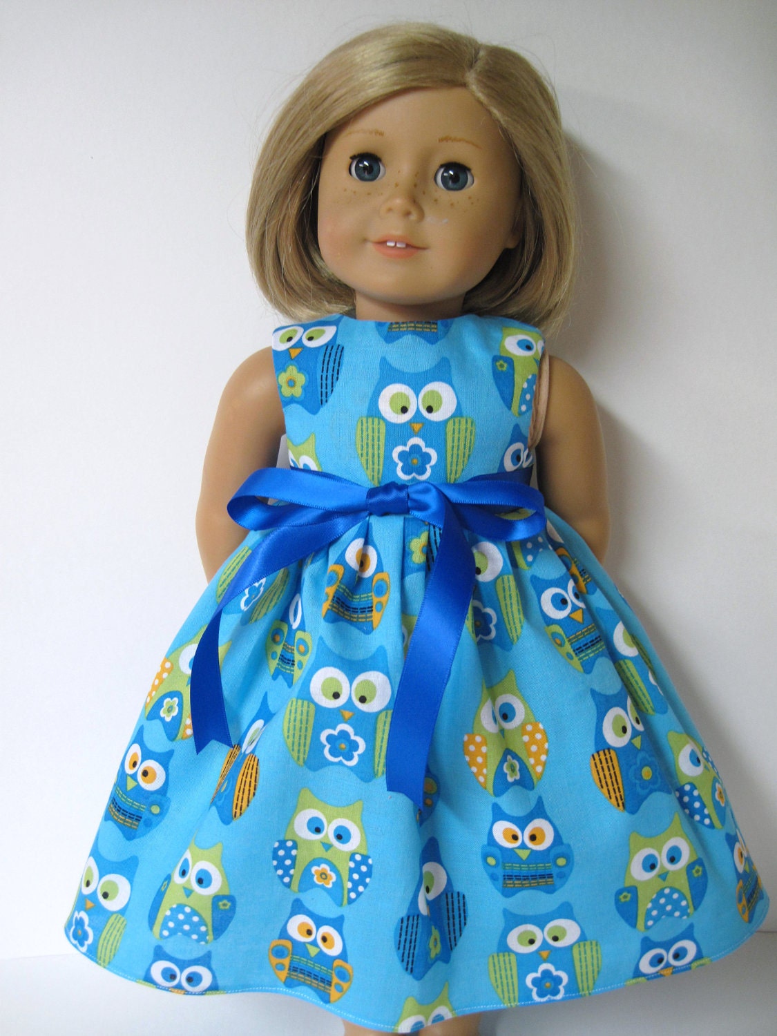 Blue Owls Sleeveless Dress for Your American Girl Doll