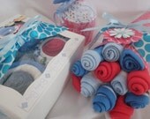Baby Boy Sweet Trio Gift Set   Onesie/Diaper Cupcakes, Washcloth Bouquet and Blanket Cupcake
