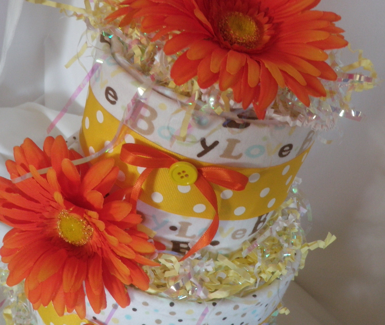 3 Tier Loaded Diaper Cake Gender Neutral  Bibs, Burp Cloths, Diapers, Onesies and More