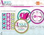 Alice in Wonderland Inspired Tea Party Printable Cupcake Toppers - Favor Tags - Birthday Party Logos - DIY Print - Alice's Tea Party