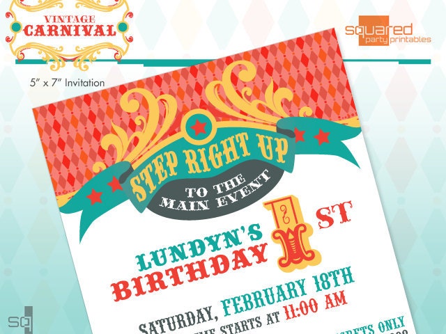 Vintage Carnival Circus Printable Birthday Party Invitation - DIY Print