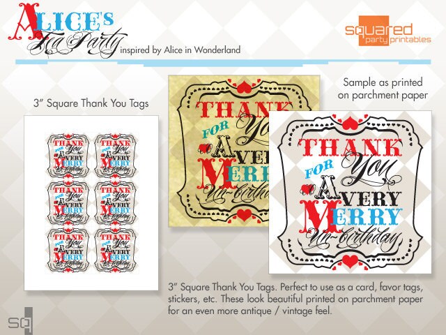 Alice in Wonderland Inspired Vintage Tea Party Printable Favor Thank You Tag / Note Cards - Birthday Package - DIY Print - Alice's Tea Party Il_570xn