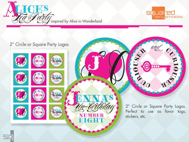 Alice in Wonderland Inspired Tea Party Printable Cupcake Toppers - Favor Tags - Birthday Party Logos - DIY Print - Alice's Tea Party Il_570xn