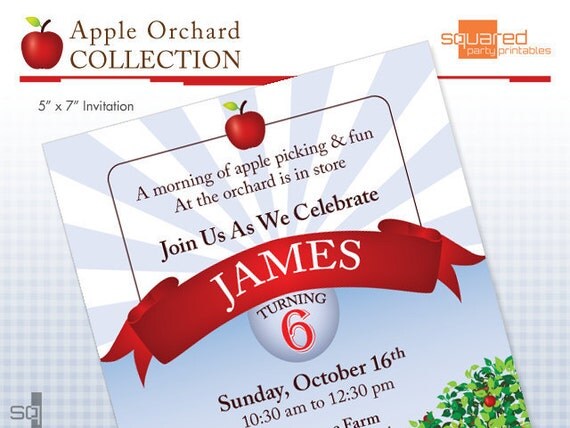 Apple Orchard Invitation - Apple Picking Birthday Party DIY Printable - Do-It-Yourself - Fall Harvest Il_570xn