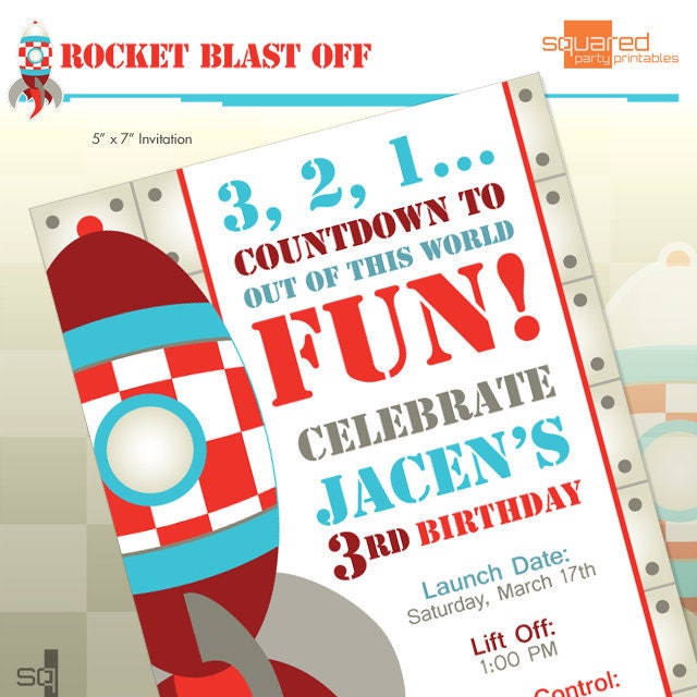 Rocket Ship Spaceship Birthday Party Printable Invitation - DIY Print - Blast Off Il_570xn