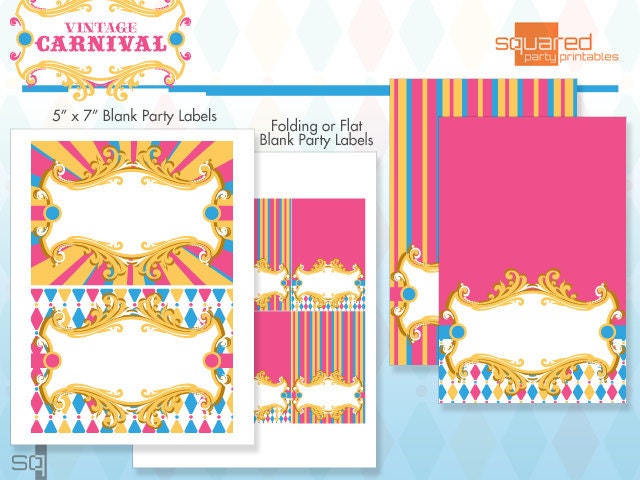 Vintage Carnival Circus Printable Blank Party Label Package - DIY Print - Pink & Aqua Il_570xn