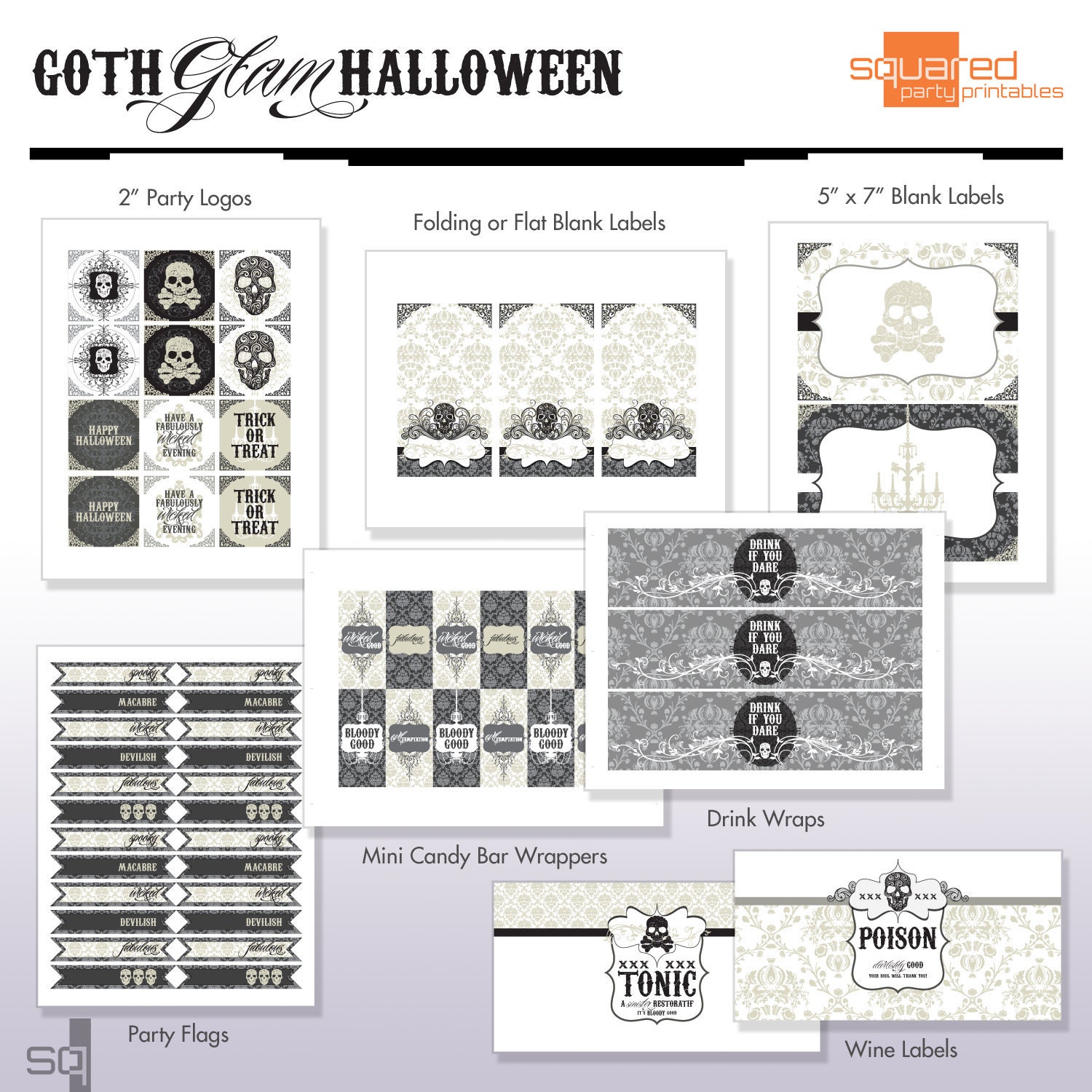 Printable Halloween Party Collection - DIY Printable Party Package - Do-it-Yourself Print Kit - Gothic Glamour Collection
