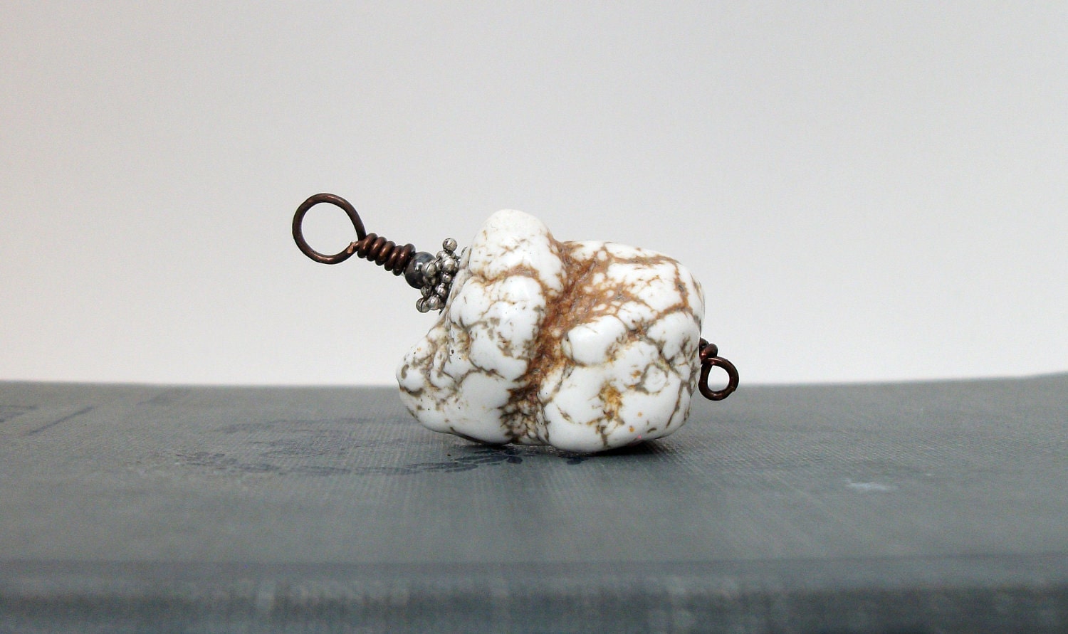 Inner Happiness - FREE SHIPPING Wire Wrapped Pendant Raw Cracked White Magnesite Turquoise Rock Mineral Gemstone Energy Stone Unique Gift