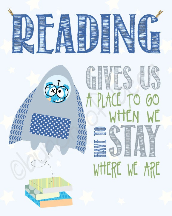 Read children's space theme - Series of TWO "reading" prints