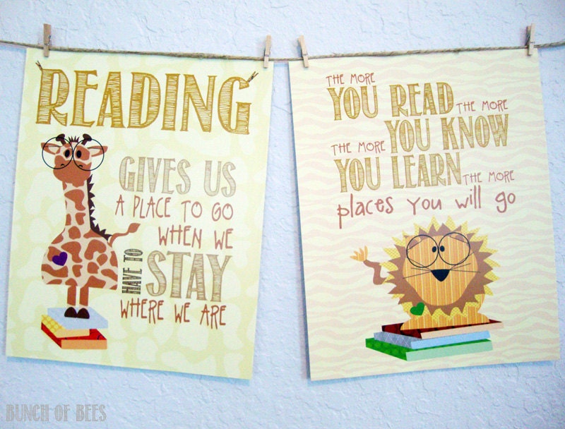 Read children's room print - Series of TWO "reading" prints