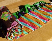 Crayon Roll - Girl - Turquoise, Brown, Pink - 24 Crayons - Crayon Holder