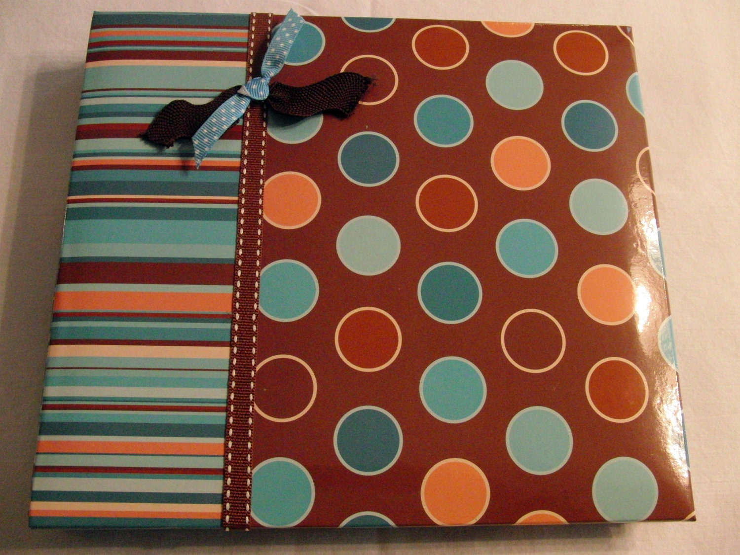 Premade Scrapbook Classic Turquoise and Brown 8x8 Ready made Scrapbook