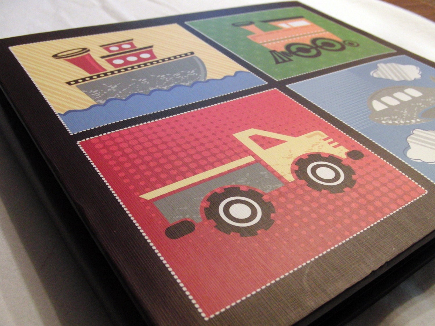 Premade Scrapbook Planes,Trains,Trucks, and Boats Boy 8x8 Ready made Scrapbook