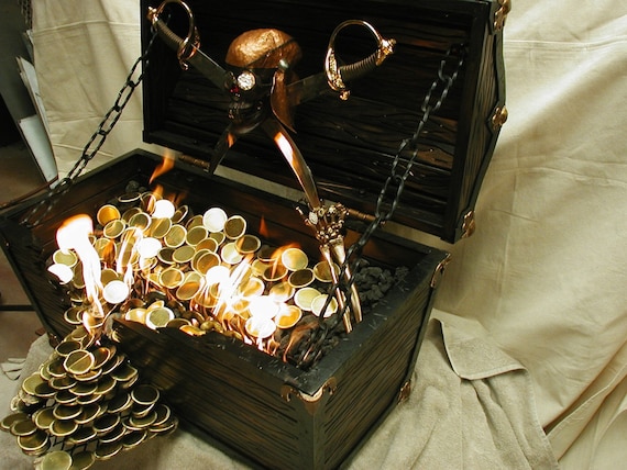 Flaming Pirates Treasure Chest - firesculptureart