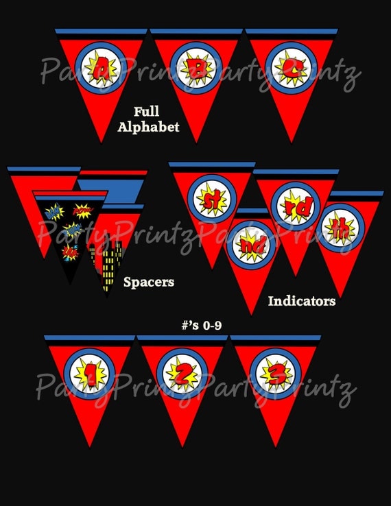INSTANT DOWNLOAD - Printable Supehero Banner - Birthday - Full Alphabet Il_570xn