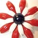 Vintage Enameled Flower Brooch Red, White and Blue 1950's