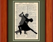 Dictionary Art Print - Dancing Shadow - Silhouette - 6 3/4" x 9 3/4" - Art Print on Upcycled Dictionary Page