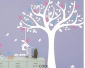 My Sweet Home - Cute tree with birds and bird house -Vinyl Wall Decal Sticker Art for children room,girl nursery