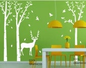 Deer in the Birch Tree Forest - Vinyl Wall Decal Sticker Art, Mural,Wall Hanging