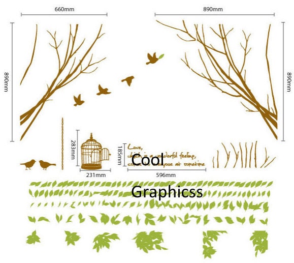 branch wall decal nursery wall decal bedroom decal children wall decal - Two Branch Corner with Flying Birds and Quote
