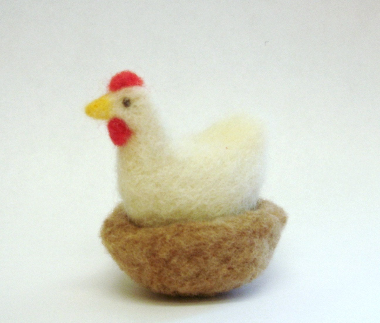 miniature nesting hen with eggs - needle felted wool chicken with nest and eggs  -  made to order