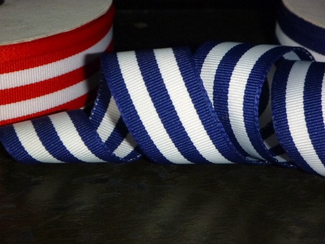 Navy and White Striped Ribbon 1" Woven 10 Yards