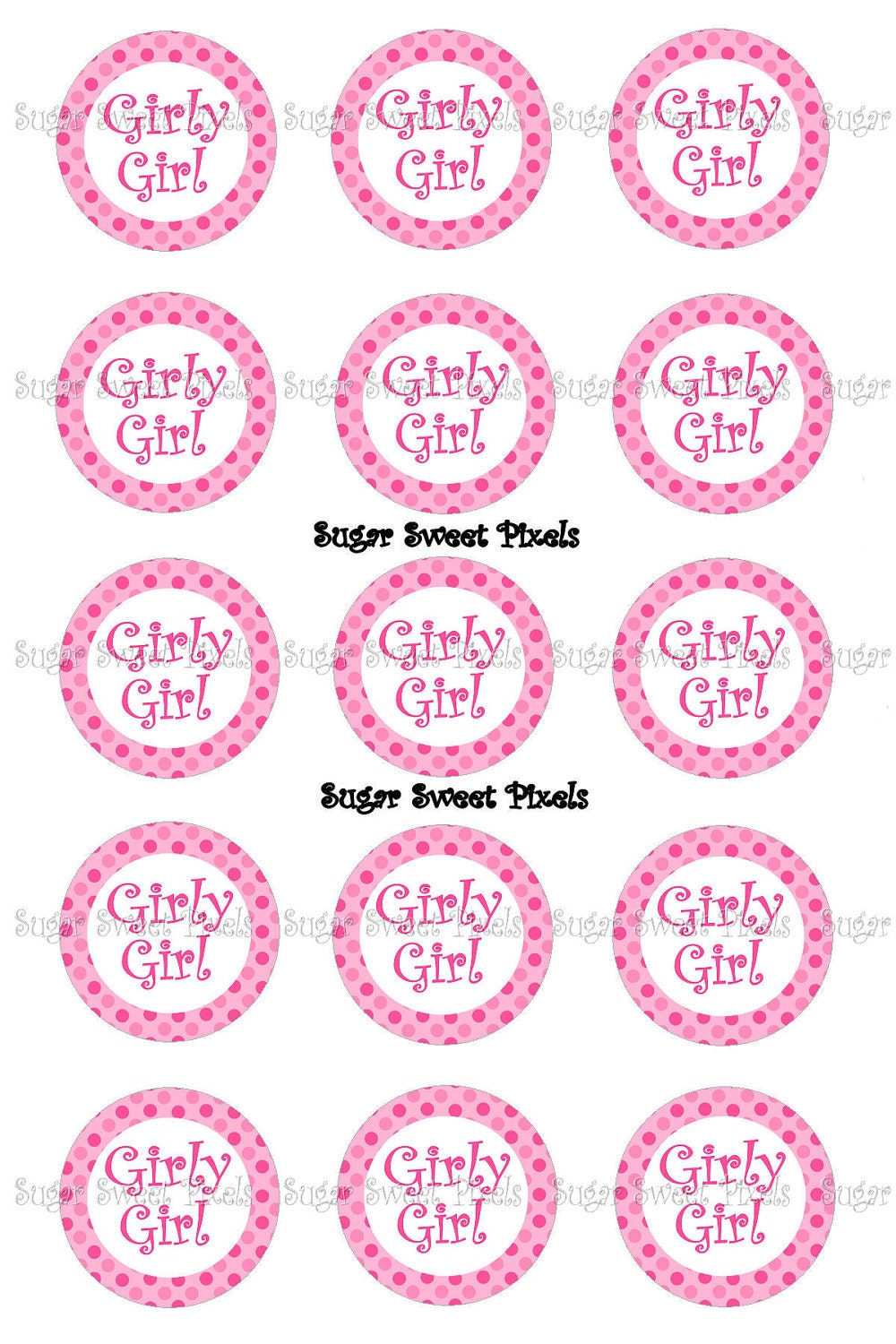 INSTANT DOWNLOAD Girly Girl Pink Polka dot 1 inch Circle Bottlecap Images 4x6 sheet