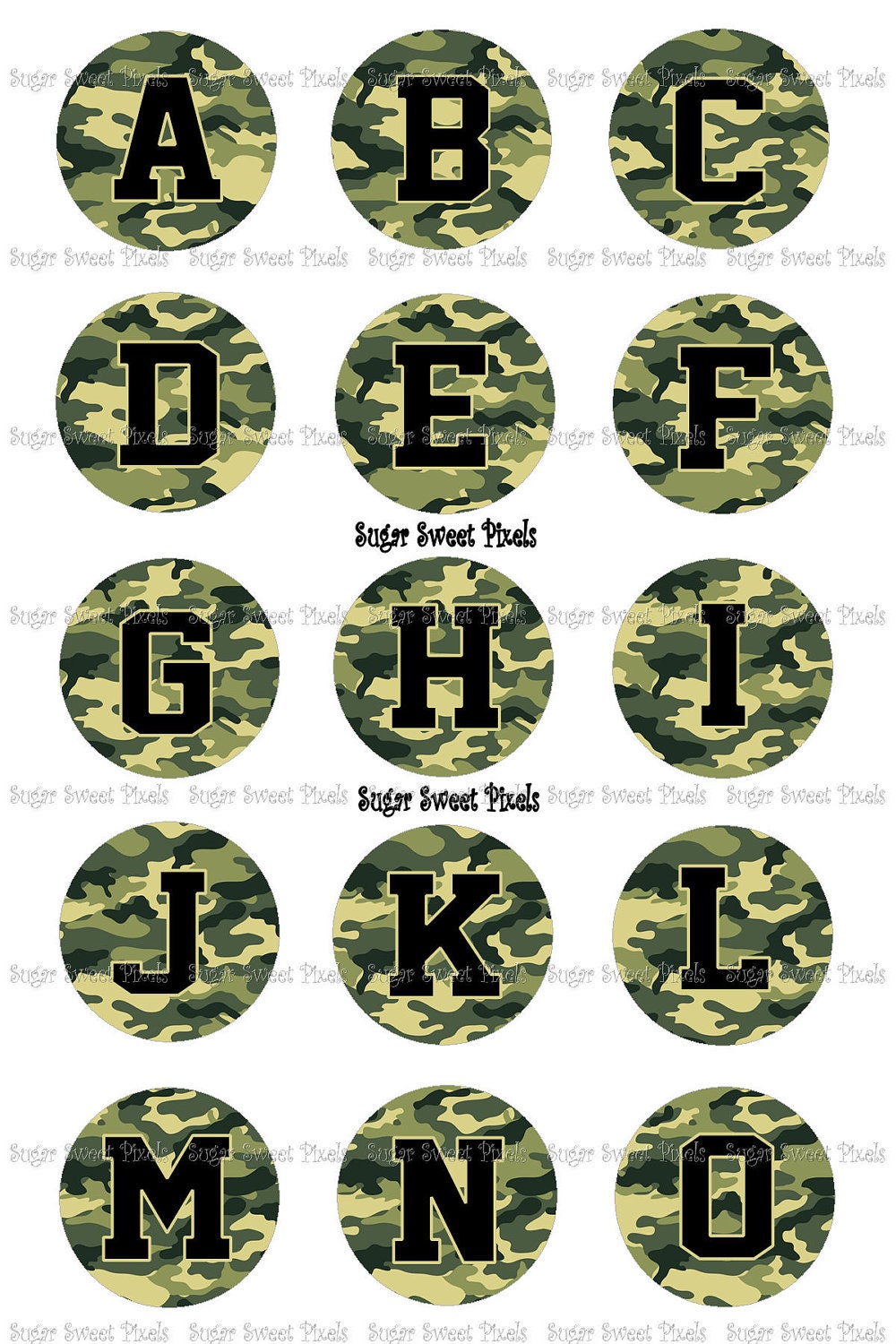 INSTANT DOWNLOAD Boys Camo Alphabet 1inch Circle Bottlecap Images 4x6 sheet