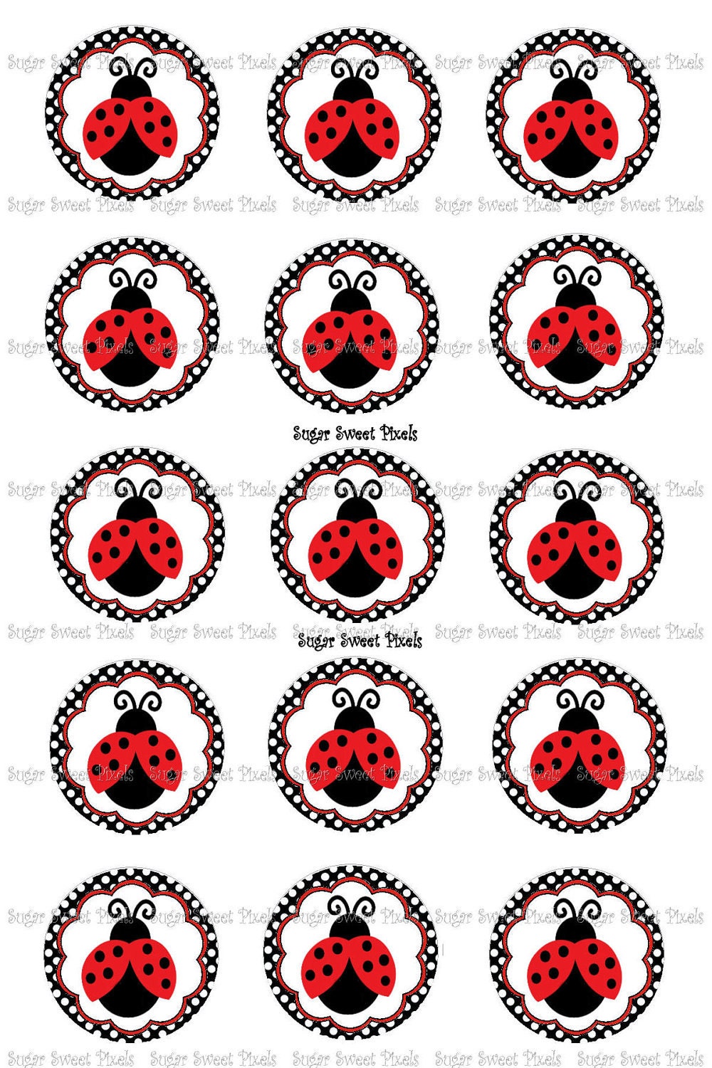 INSTANT DOWNLOAD Fancy Ladybug  Digital  1 inch Circle Bottlecap Images 4x6 sheet