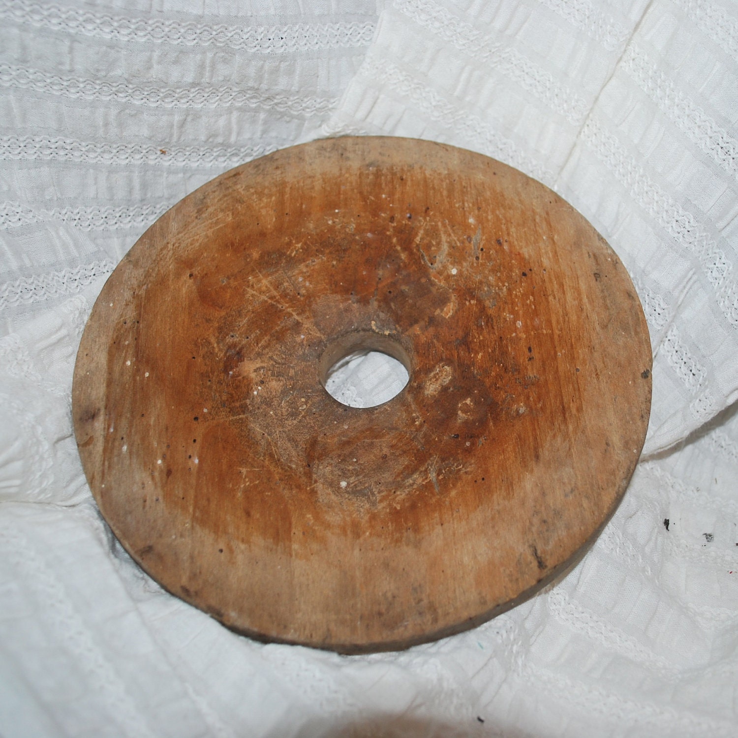 Antique primitive wooden butter churn top wood wheel by cipmunk